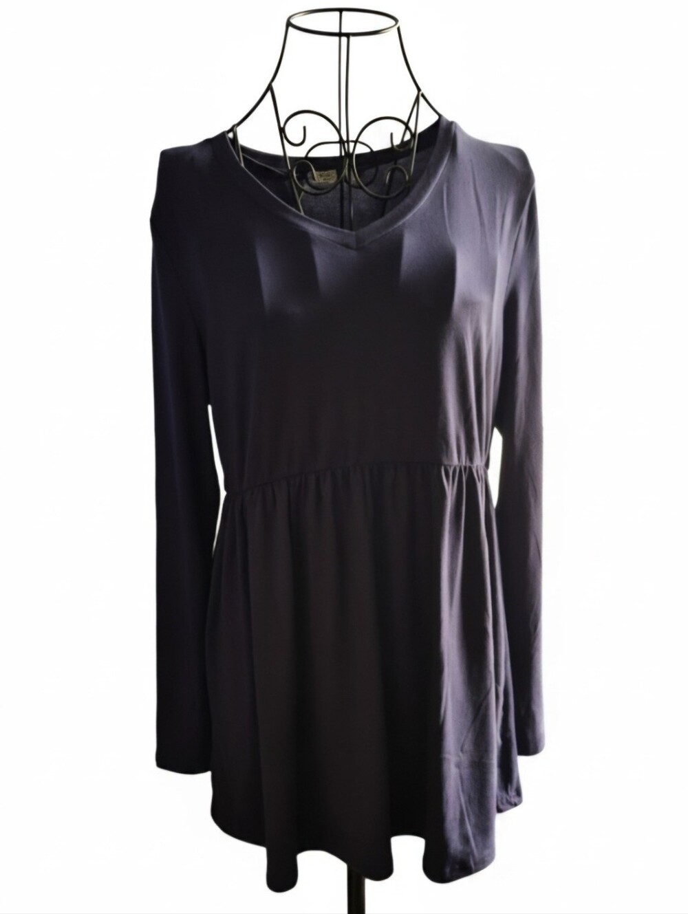 V-Neck Long Sleeve Maternity Peplum Tunic - Navy Blue
